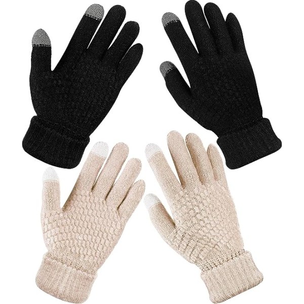 2 par kvinders vinter touch screen handsker varme uldforet strikkede