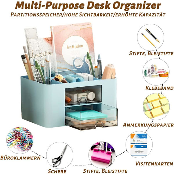 Multifunktionel skrivebordsarrangør, kontorartiklerarrangør, penneholder, skrivebord