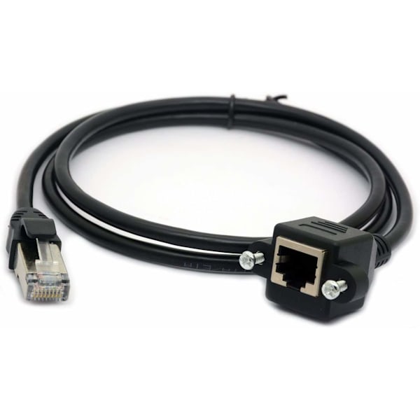 RJ45 Ethernet Skjøtekabel - Cat 5E/5 Cat 6 - Hann til Hunn - Skjermet Skrue - Panelmontering - LAN Internett Nettverkskabel 1.5 Meter