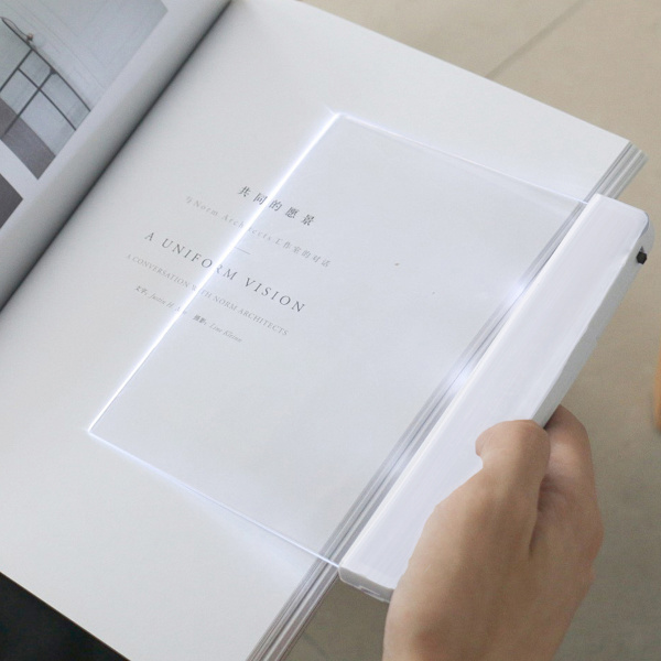 Flat Book Light Side Book Light for Clear LED Full Page Illuminator Panel Plate(Hvit)