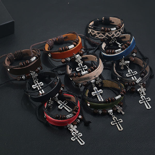 9 stk flettet læderarmbånd til mænd og kvinder, manchet armbånd