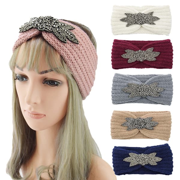 1 stk rosa Vinter Varm Strikket Hodebånd Krystall Rhinestone Hår