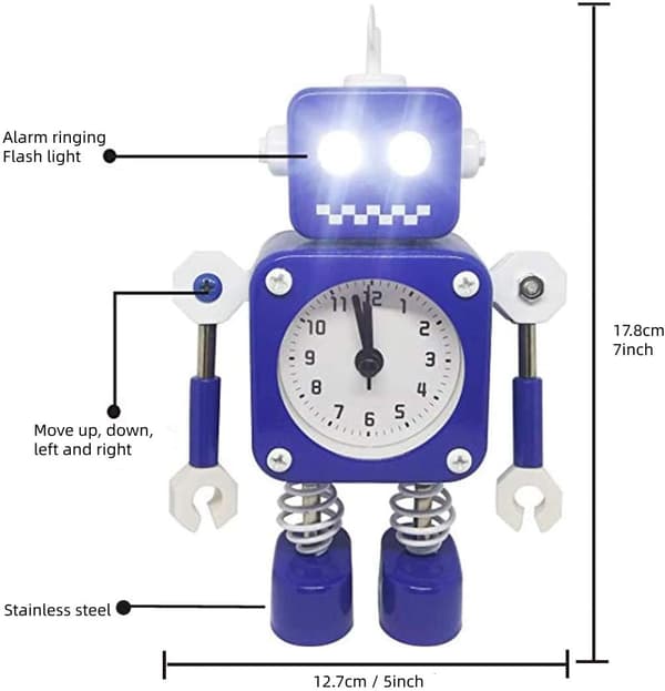Robot Herätyskello ilman tikittävää ääntä (sininen)