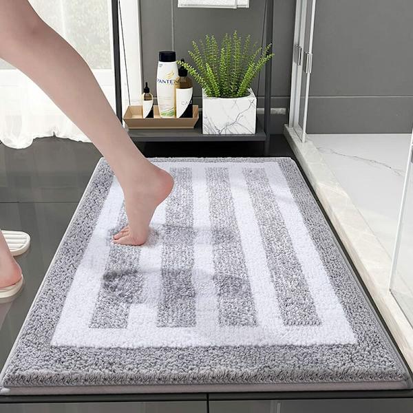 Bademåtte i plys absorberer vand hurtigt, kan vaskes skridsikker bademåtte, sort og hvid 40x60cm, varm og behagelig, badeværelse og toilet