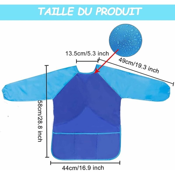 3 stk. Barnemalingsfrakk, Malingsforkle, Barnevanntett Langarmet Malingsforkle med 3 Lommer for Barn Maling og Matlaging