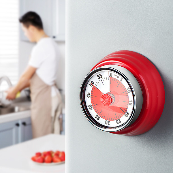 Mekanisk kökstimer, adsorberbar magnetisk timer, vattentät rostfritt stål återanvändbar timer, 60 minuters nedräkning, lämplig för kök