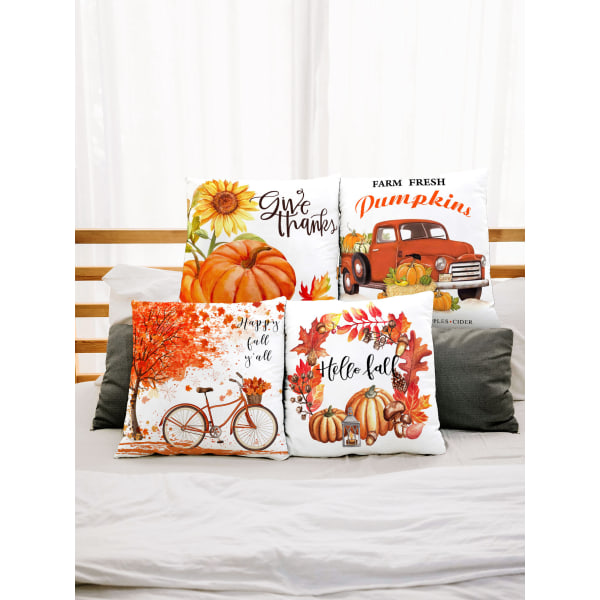 Gresskar Patch Høst Putetrekk 45,72 x 45,72 cm 4 Stykker Høstdekor Lønneblad Sykkel Gårdshus Høst Putetrekk for Sofa, Høstdekor