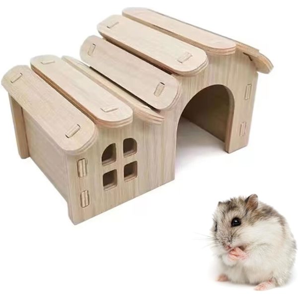 Marsvinshus, Hamsterhus, Hamstergömställe, Hamsterlekstuga, Trähamsterhus, Litet Djurhus i Trä med Fönster, för Hamster, Chinchilla