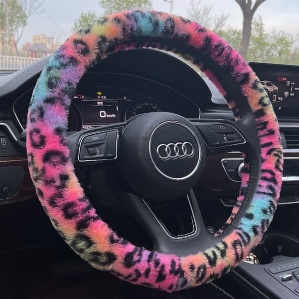 Stykke Leopardprikket Ratdæksel, Batik Leopardprint Ratdæksel, Bilratdæksel, Elastisk Ratdæksel, Vintervarm
