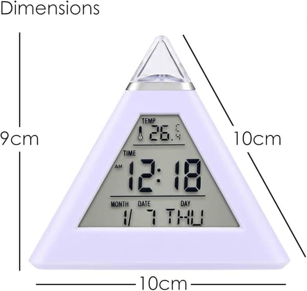 Digital pyramide vækkeur med 7 farveskiftende LED'er
