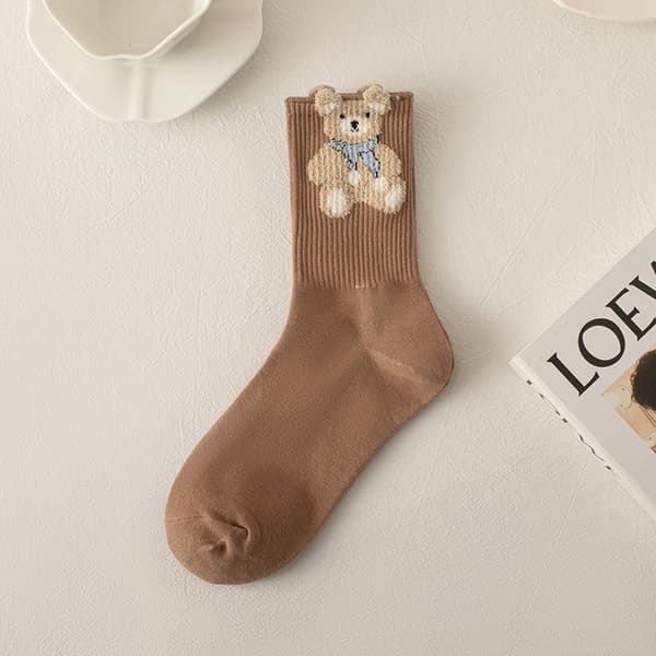 Par Soks til Kvinder - Sjove, Nyhed, Bomuld, Søde Dyremotiver, Crew Socks