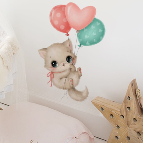 En set väggklistermärken Bedårande kattballonger klistermärken Väggdekor