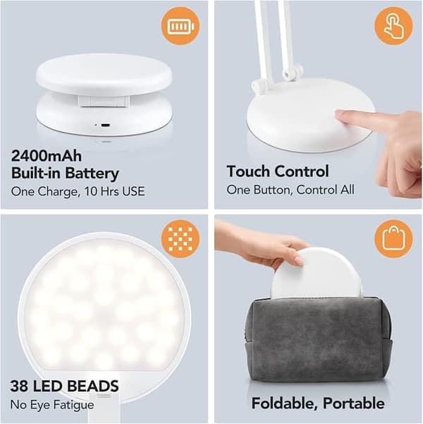 Sammenklappelig LED-lampe genopladelig sengelampe til børn hvid 4,7