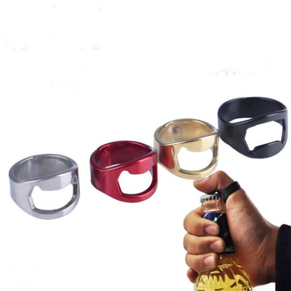 Rustfrit biker-finger-flaskeåbner-ring i rustfrit stål til mænd og kvinder, kreativ ølbar-værktøjs-smykker, 4 stk.