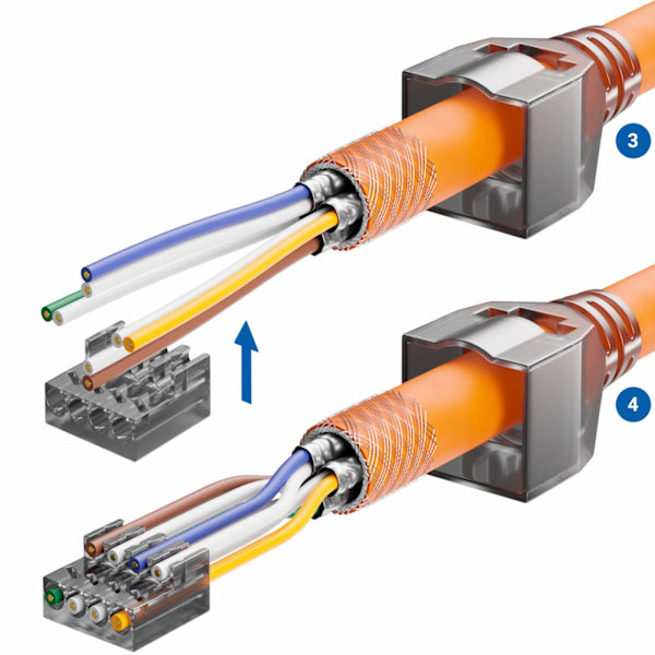 4x CAT 6a Verktøyfri RJ45 Nettverkskontakt med LSA-tilkobling for Stive Installasjonskabler 10Gbps Skjermet LAN-Kabel Nettverkskabelkontakt Metall