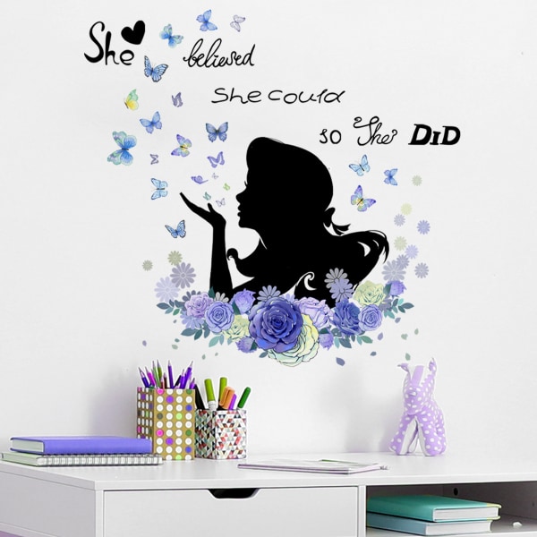 Wall Decal Girl Flowers Butterflies Wall Sticker for Bedroom Livi