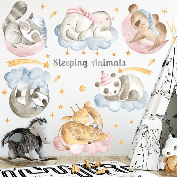 1pc Wall Stickers for Kids Room, Panda Fox Elephant Sleeping Anim