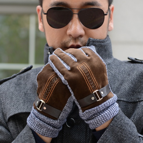 Winter men's warm gloves suede pigskin gloves mittens men's thick