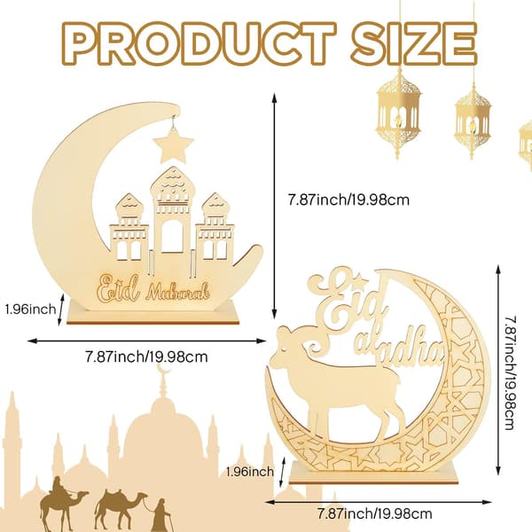 2 sæt træ Eid Mubarak ornament Ramadan hængende plade ornament