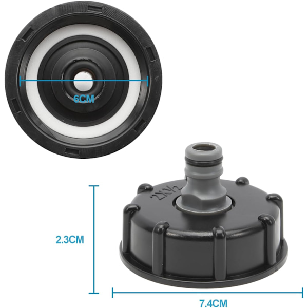 2 st S60x6 IBC Tanklock 1000L Tankanslutning, 1/2\" Utlopp Diametern Nippelkoppling 60mm för Tonventil, 1/2\" Trädgårdsslanganslutning