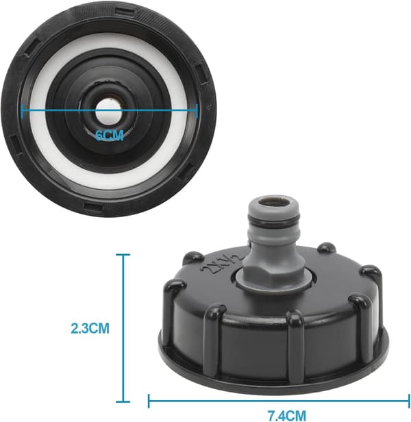 2 stk. S60x6 IBC Tankdæksel 1000L Tankforbindelse, 1/2\" Udløbsdiameter Nippeltilbehør 60mm til Tonventil, 1/2\" Havevandsslangeforbindelse