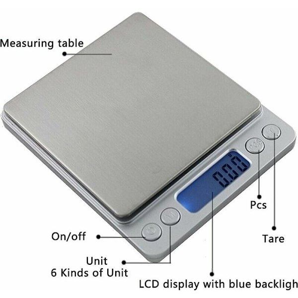 3000g/0,1g præcisionsvægt, køkkenvægt/lommevægt/smykkevægt, høj præcision elektronisk vægt, baggrundsbelyst LCD-display