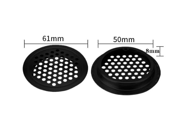 Sæt med 8 runde luftventiler i rustfrit stål til køkkenmøbler, luftventil i rustfrit stål (50 mm sort)
