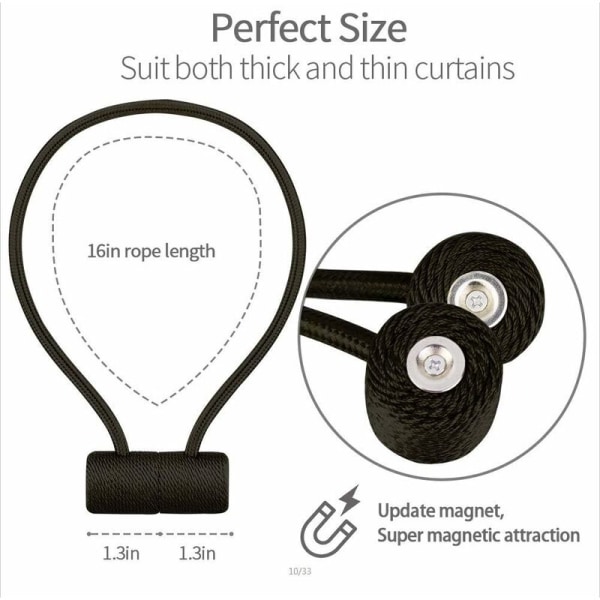 2 kpl magneettisia verhonpidikkeitä, verhonpidikkeitä, verhosoljet, magneettiset verhonpidikkeet kodin sisustukseen, musta
