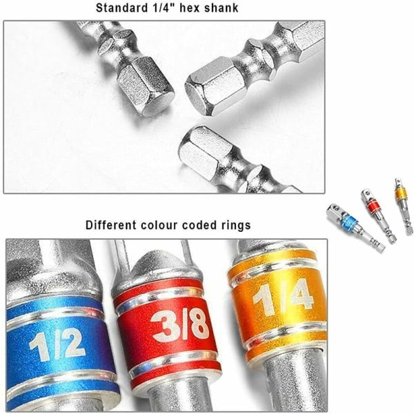 Heksagonal / firkantet adapter 1/4\" / 1/2\" / 3/8\" (Tyskland import) Ep