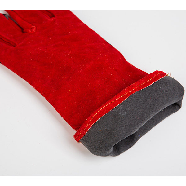 Læderhavehandsker til mænd og kvinder - tornebestandige handsker med ekstra lang manchet og forstærkede håndflader og fingerspidser, rød, størrelse 33cm