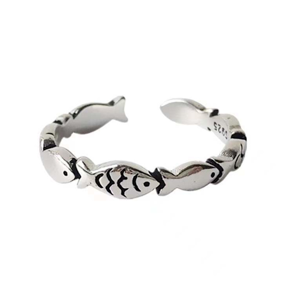 Retro mote liten fisk ring trendy kreativ sølv ring utsøkt søt fisk åpen fingerring, 1 stk