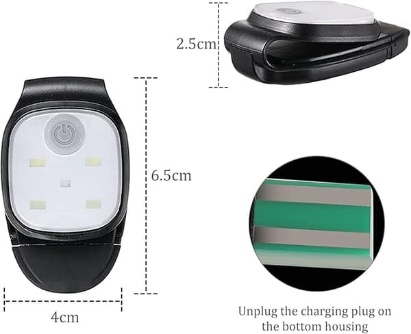2-pack LED-klämljus för jogging, reflekterande, USB-laddningsbara, med klämma
