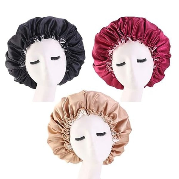 3PCS Elastisk Kvinnor Fläck Natt Sovhatt Hår Bonnet Mössa Dusch C