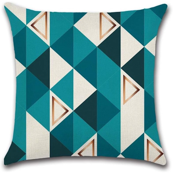 4 stk putetrekk 45 x 45 cm, kvadratisk dekorativ putevar trekk sofa putetrekk blå trekant trykt geometrisk mønster bomull lin hjem dekorasjon
