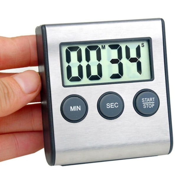 Kjøkkenapparat Mini Alarm Klokke Timer 24-timers Nedtellingstimer, sølv