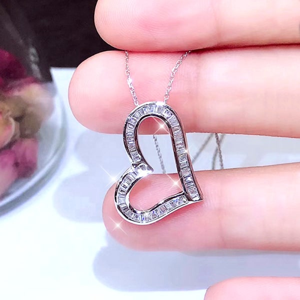 Elegant Cubic Zirconia Hjerte Sølv Halskjede Anheng Bryllup Kvinner Smykker, 1 stk