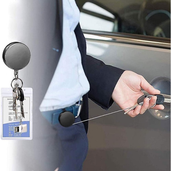 Indtrækkelig badgeholder-rulle, holdbar metal indtrækkelig nøglering nøglering, heavy duty zinklegering badgeholder snor rulle med bælteklips indtrækkelig