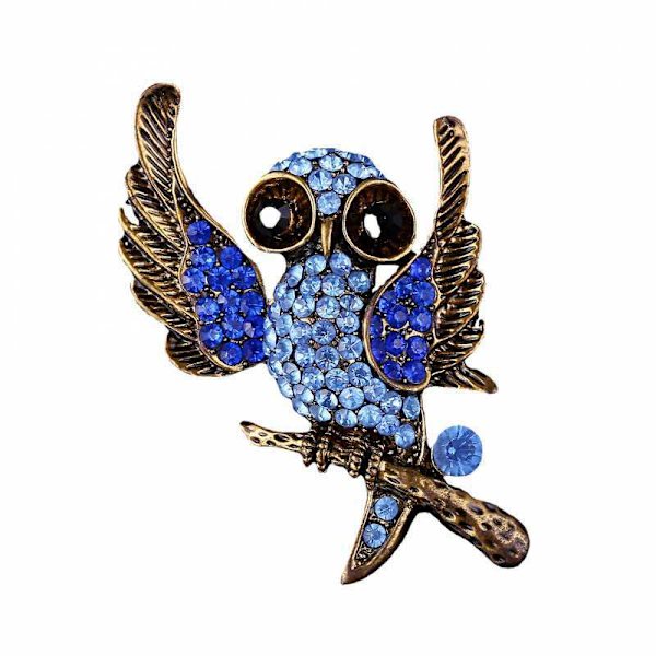 Ny Blå Emalj Söta Uggla Djur Kristall Charm Brosch Pin Present
