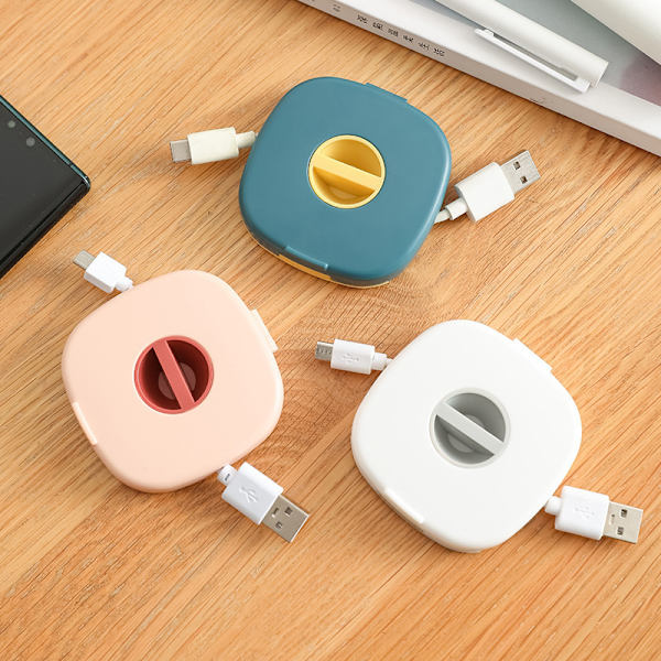 3-pak ledningsopruller, runde USB-kabeloprullere, 2-i-1-kabelopruller, data-kabelarrangør
