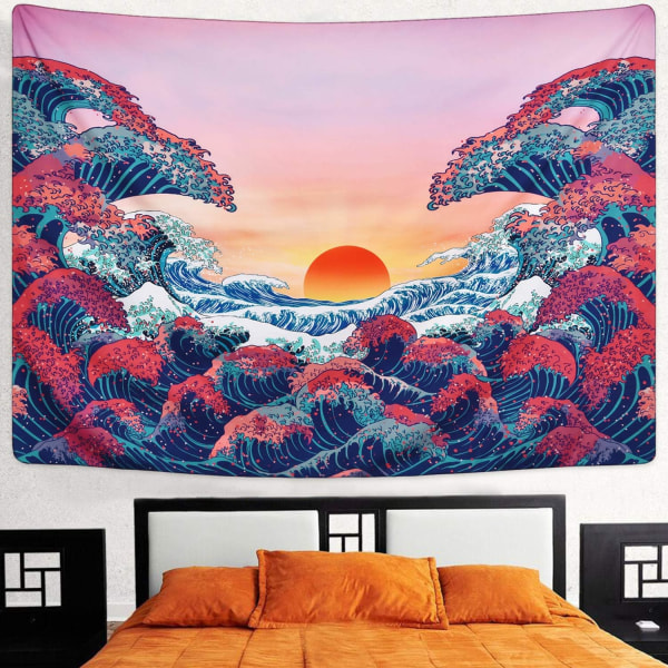 Gobeläng Sunset gobeläng 3D stor våg gobeläng japansk rum gobelänger