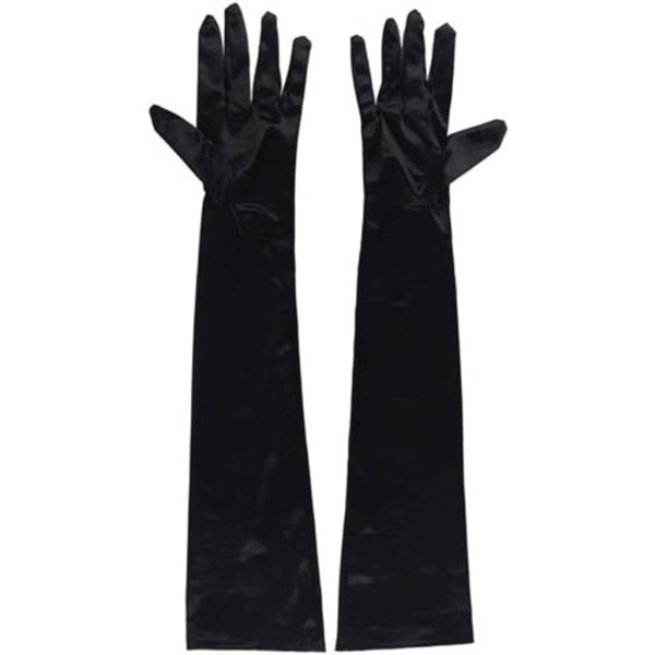 Kvällshandskar för damer 54 cm långa svarta satinfingerhandskar