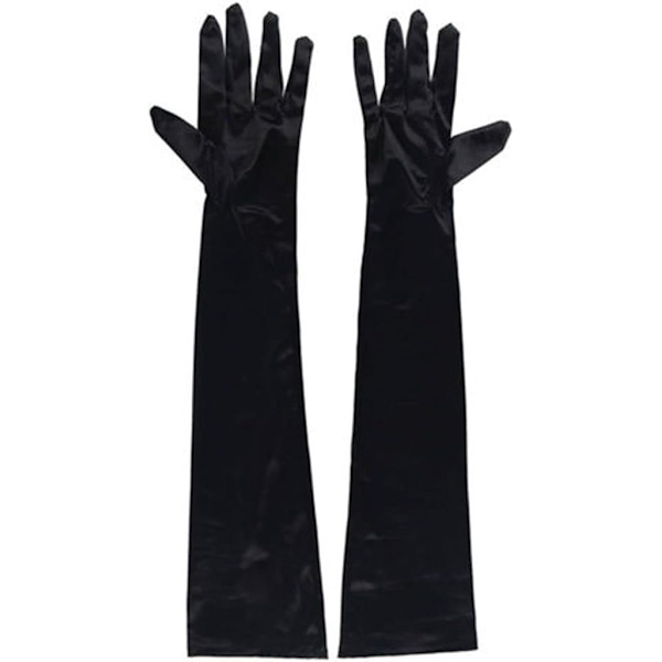 Lange sorte satin fingerhandsker til damer - 54 cm