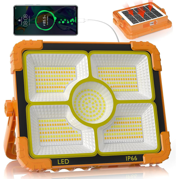 Solar LED strålkastare, 3000mAh USB uppladdningsbar arbetslampa, Portab