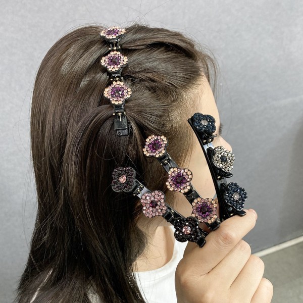 4PCS Satin Fabric Hair Bands, Four-Leaf , Braided Hair Clip with Rhinestones