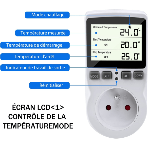Termostatkontakt, digital temperaturregulator, digital programmerbar stikkontakt med probe, programmerbar digital timer, varme termostatkontakt for drivhus, akvarium