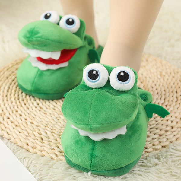 Women Crocodiles Plush Slippers With Open Mouth Cotton Slippers W