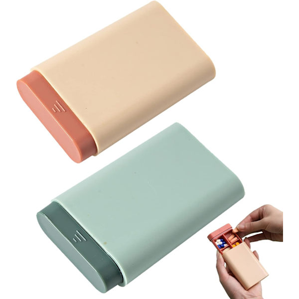 2 st Medicinaskåp, 6-fackspillerrutor, Rese- och Daglig Medicinaskåp (Grön + Rosa)