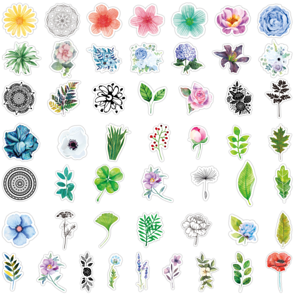 50 stk. søte plante- og blomsterklistremerker, vanntette plante- og blomsterklistremerker