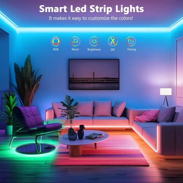 20m LED-stripe, soveroms-LED, lys LED-stripe kontrollert av Bluetooth-app eller