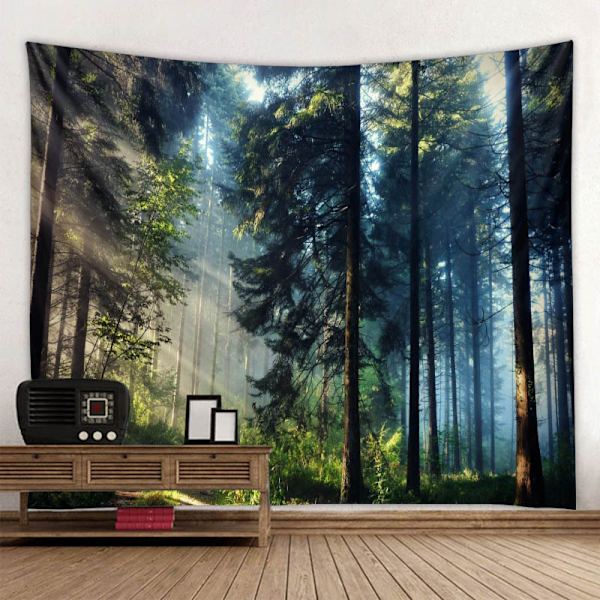 Väggbonad, naturlandskapsträd väggbonad, nordisk tallskog dekoration, rektangulärt trycktyg för vardagsrum sovrum（ 150cmx130cm）